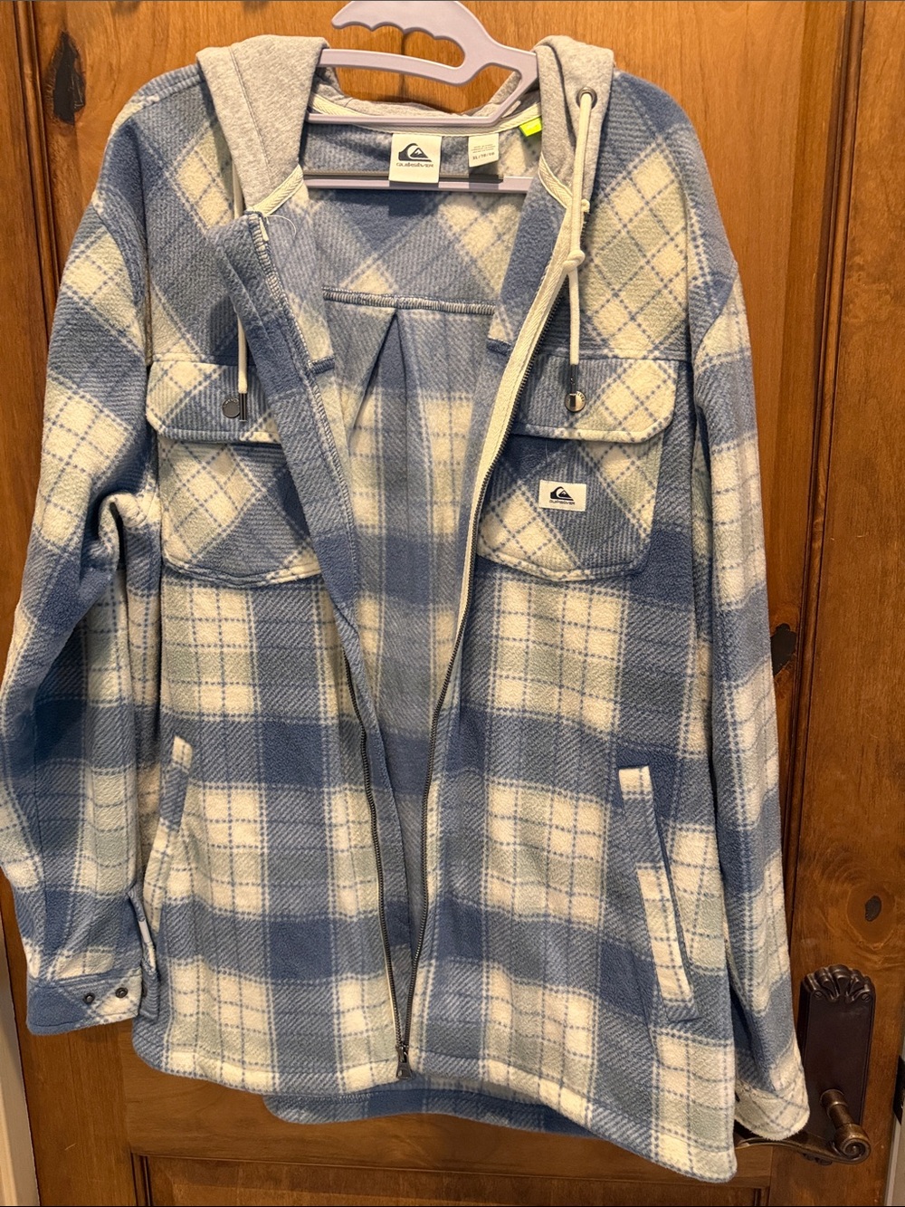 Quiksilver Blue & White Plaid Hooded Shacket with Logo Tag